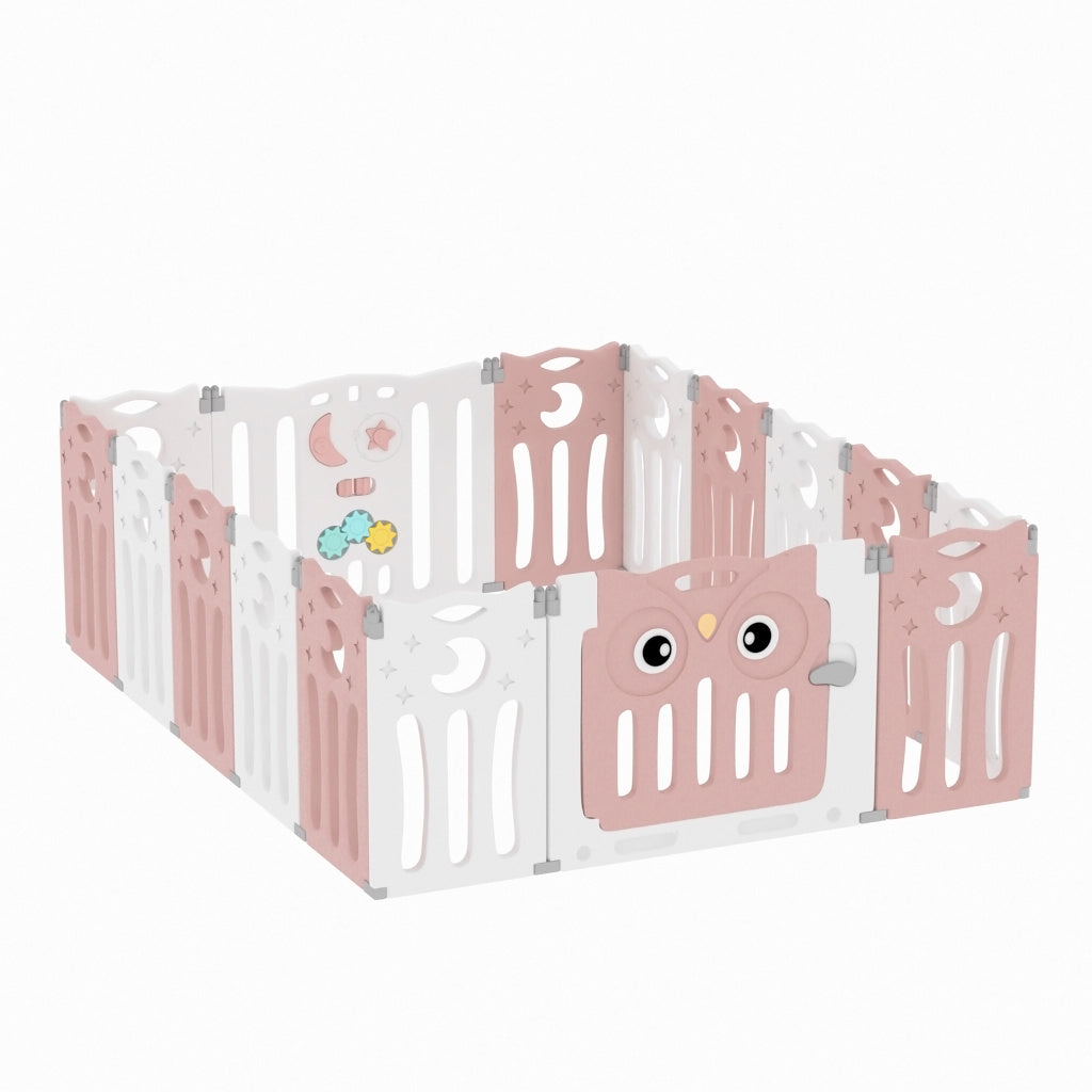 Kids Child Playpen Foldable Safety Gate Fence with Lock Pink 16 Panels
