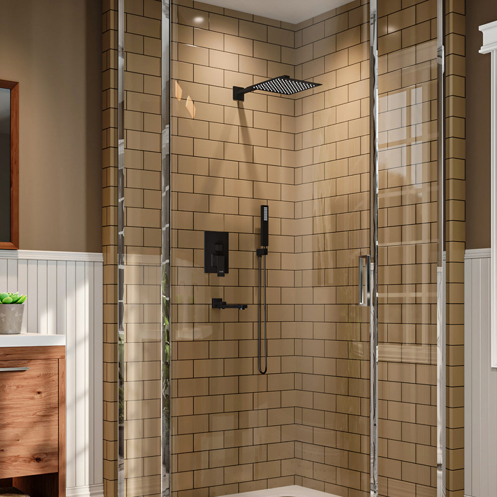 Black Square 3 Way Concealed Shower Mixer Set