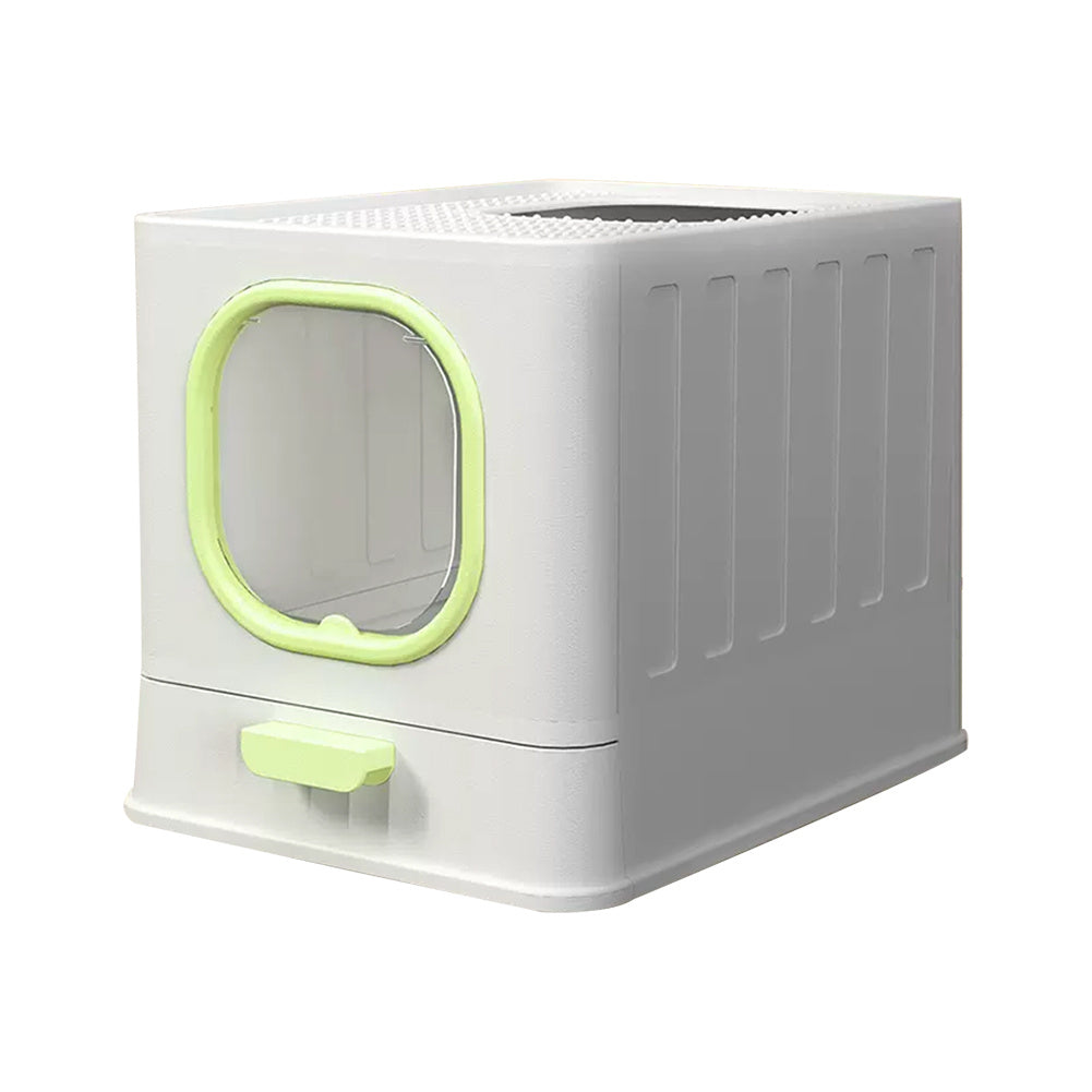 Green Enclosed Folding Cat Litter Box Toilet with Scoop