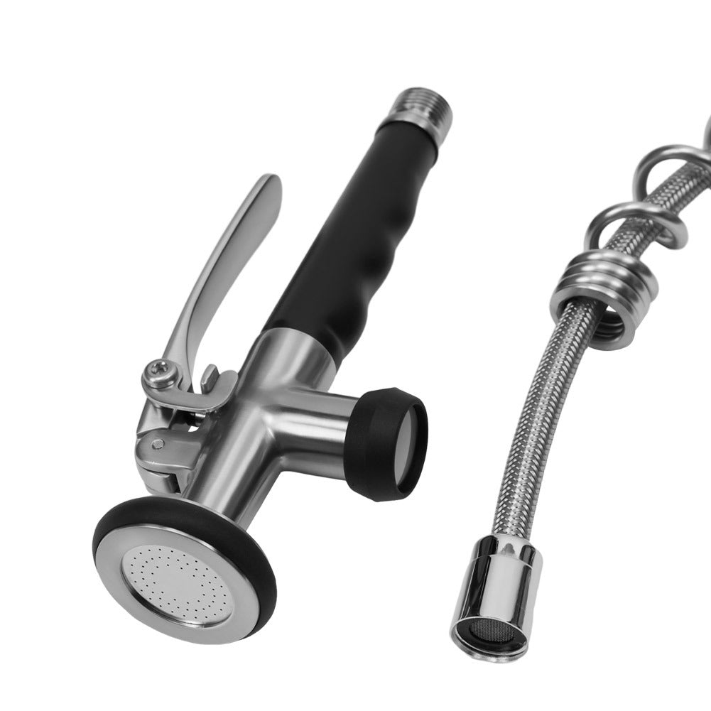 Swivel Kitchen Mixer Tap Dual Spout with Pull Down Sprayer and Pot Filler,Silver