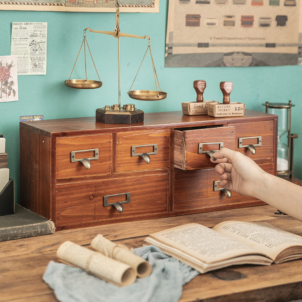 Desktop Retro Wood 6 Drawer Storage Organizer