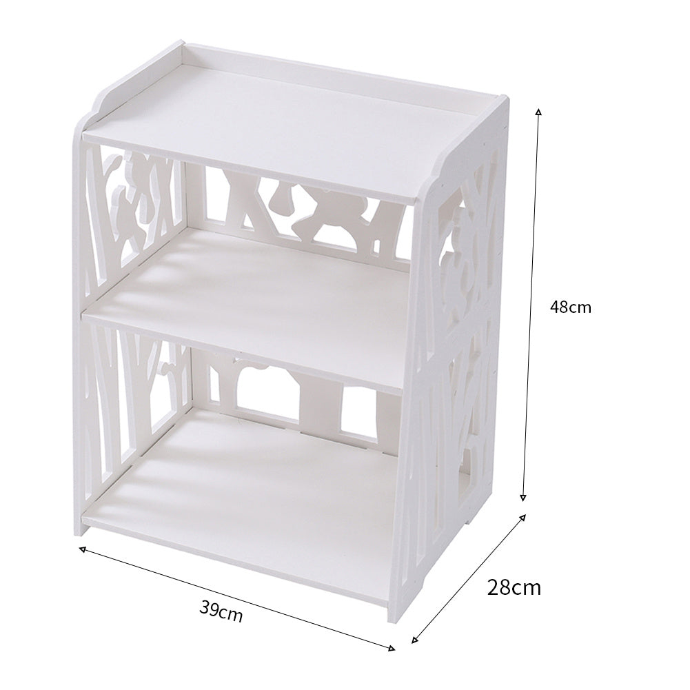 White Tree Bird Design Bedside Table Nightstand with 2 Storage Shelves