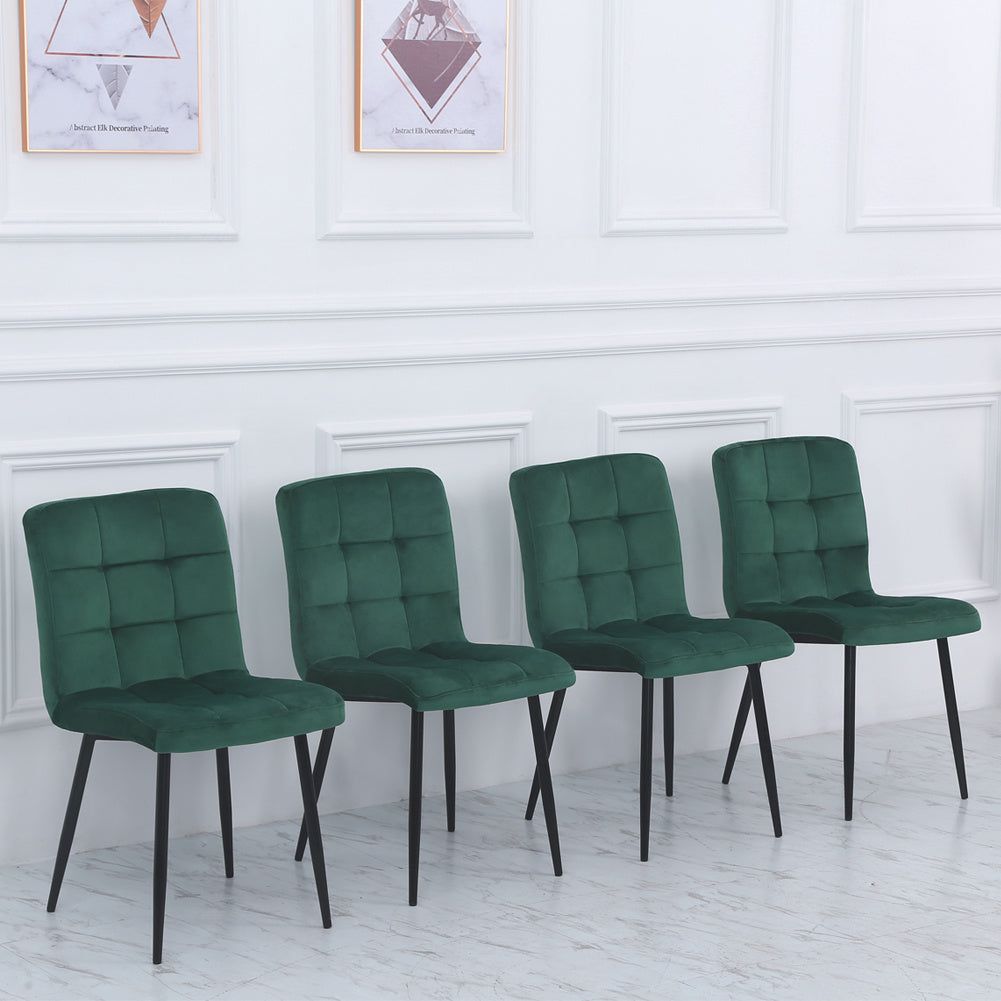 Set of 4 Matte Velvet Padded Dining Chairs, Green