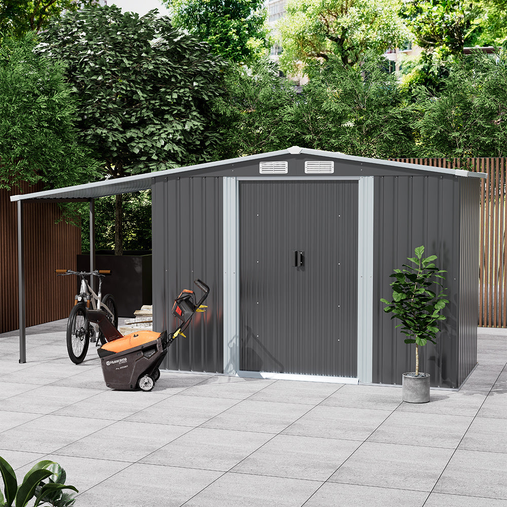 Grey 256cm Outdoor Metal Storage Shed with Pitched Roof