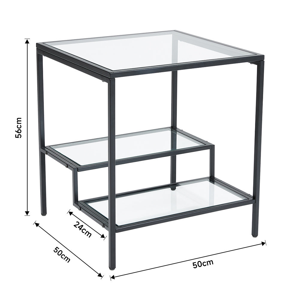 Black Ladder Style Tempered Glass Side Table