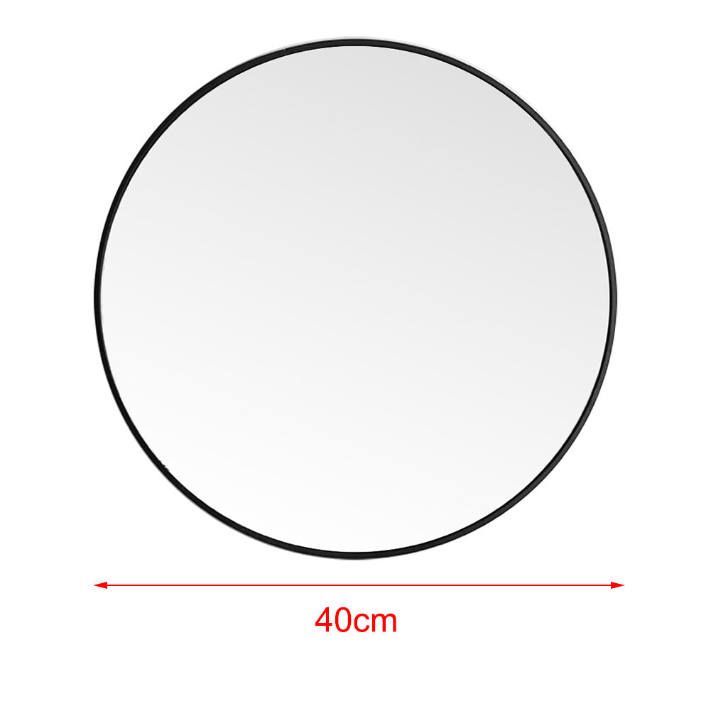 Modern Wall Mounted Slim Frame Round Mirror, Black 40cm