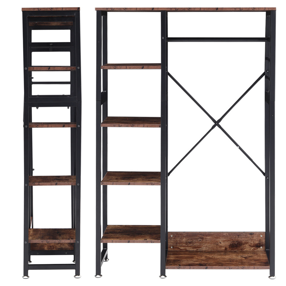 Rustic Brown MDF Clothes Rack with Storage Shelves