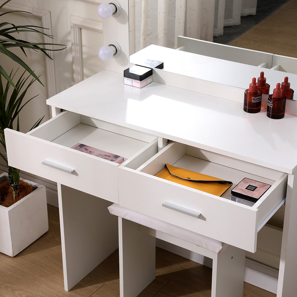 Hollywood Dressing Table with LED Mirror 12 Bulbs Drawers and Stool