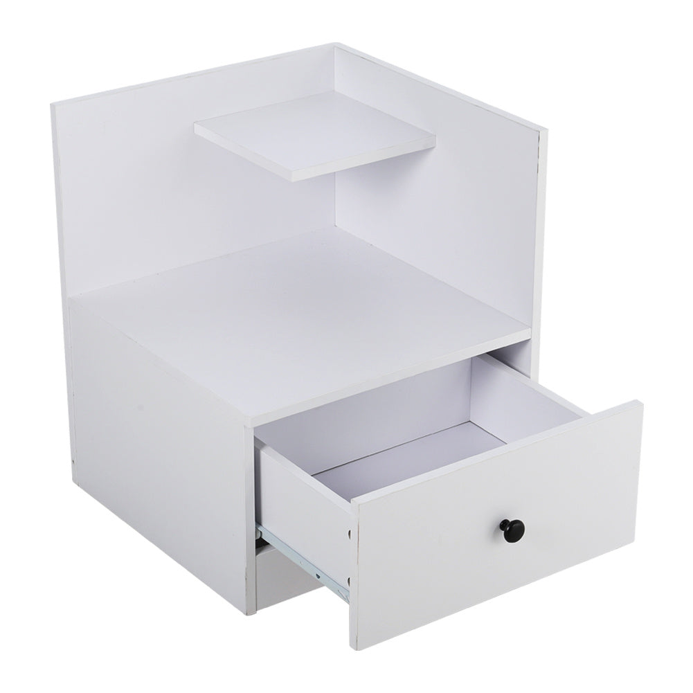 Urban Style Wooden Bedside Table with Drawer and Shelves