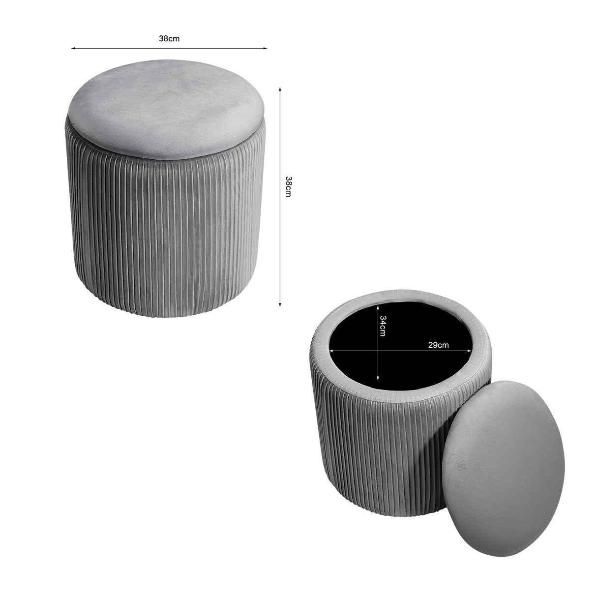 Round Velvet Ottoman Storage Footstool Pleated Velvet Seat