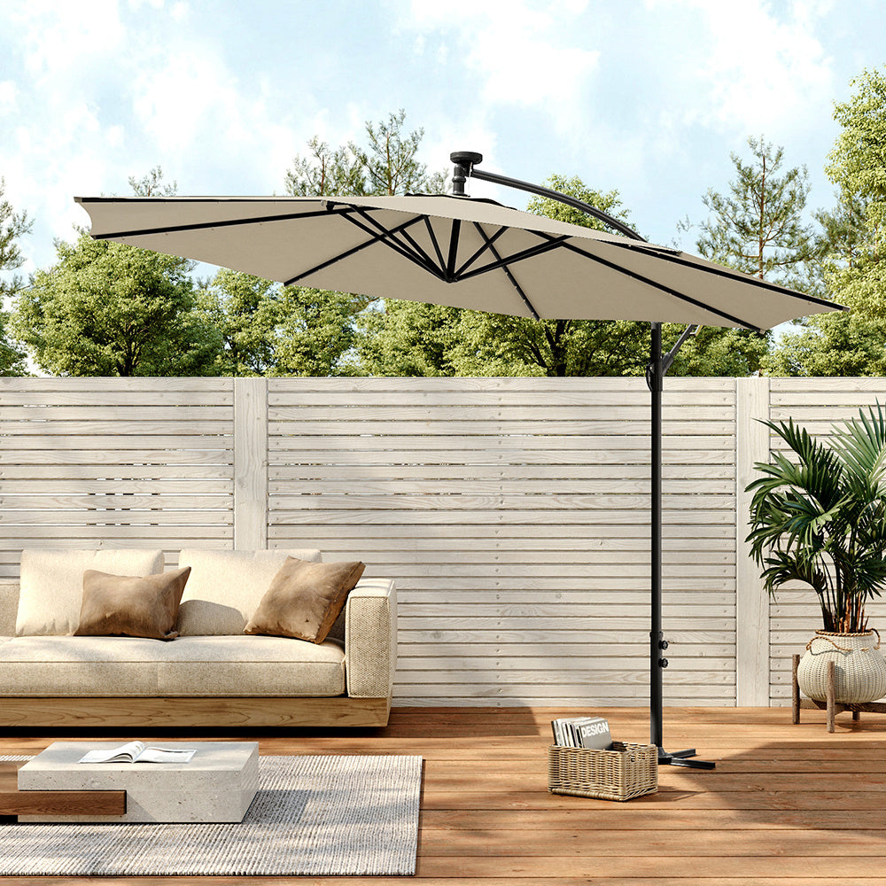 260cm H Outdoor 32 LED Lighted Patio Umbrella, with Crank Lift