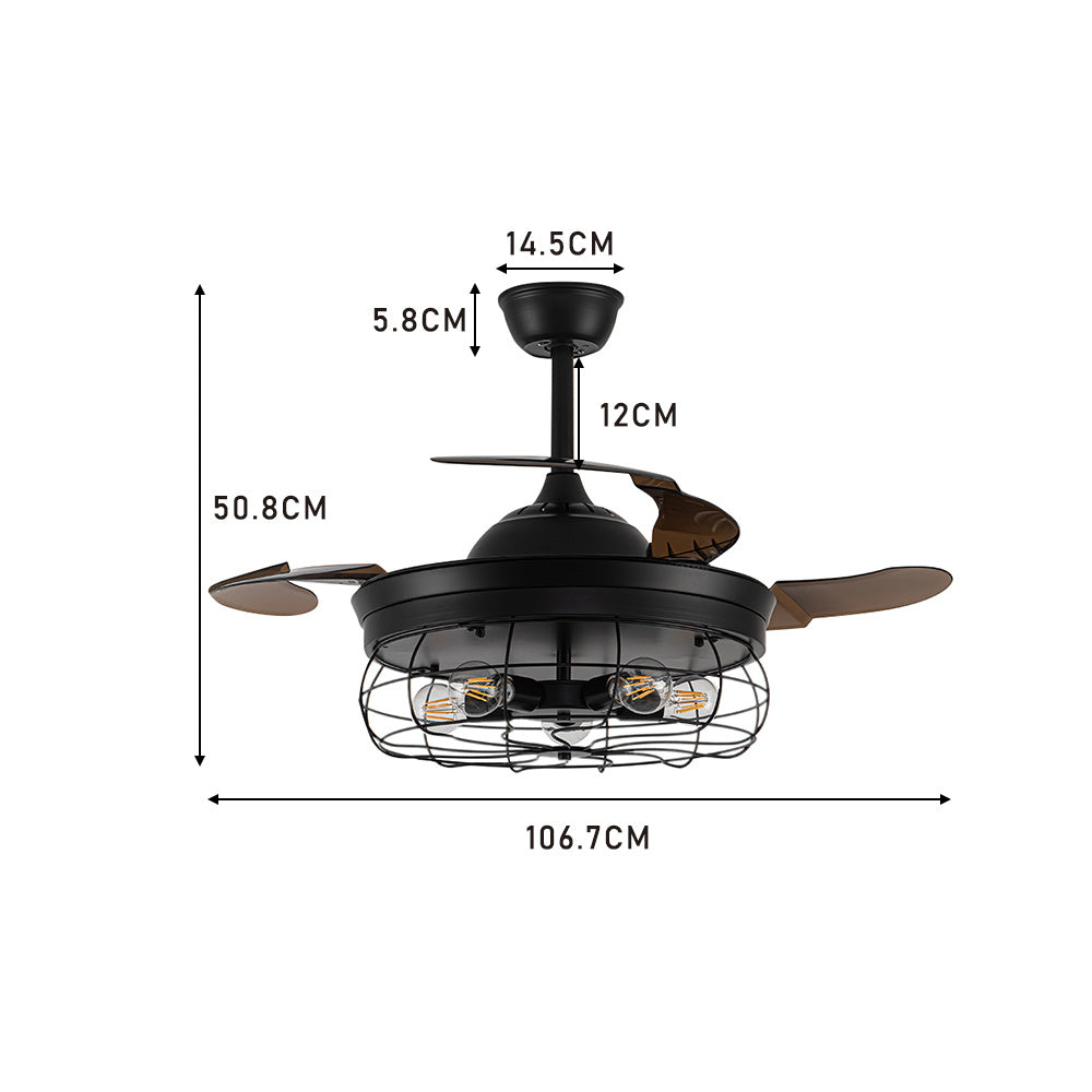 Black Cage Style Ceiling Fan with Lights