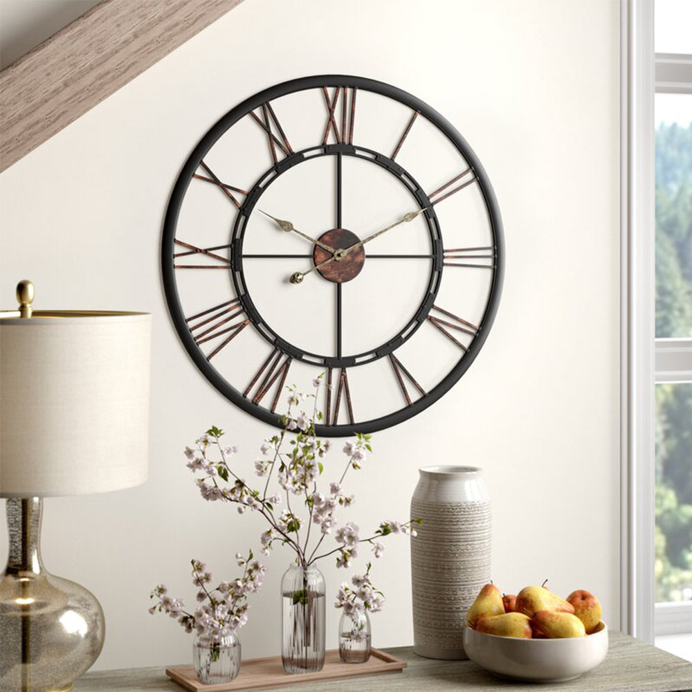 60CM Metal Roman Numerals Wall Clock, Black