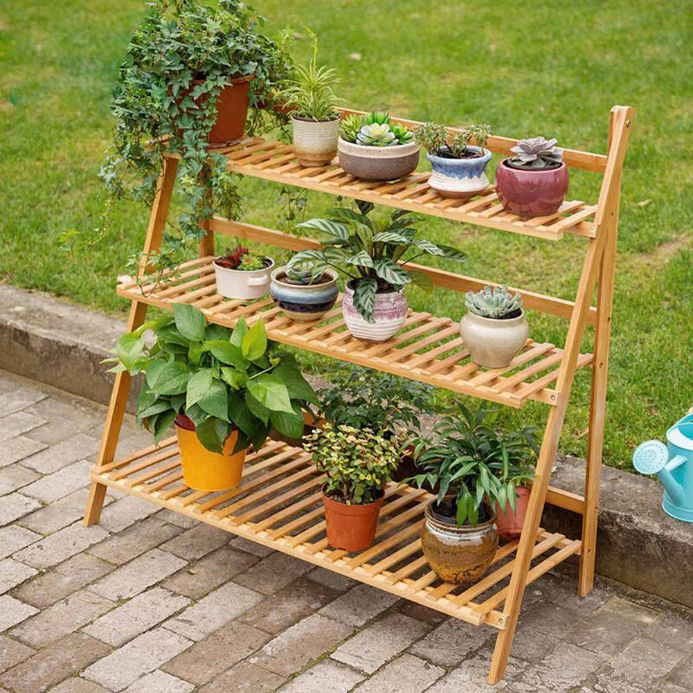 3 Tier Ladder Foldable Plant Pot Stand, Wood
