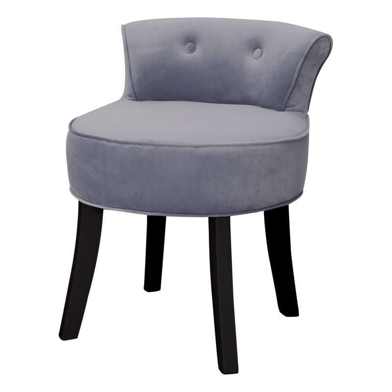 Velvet Buttoned Vanity Stool with Plush Seat and Curved Backrest