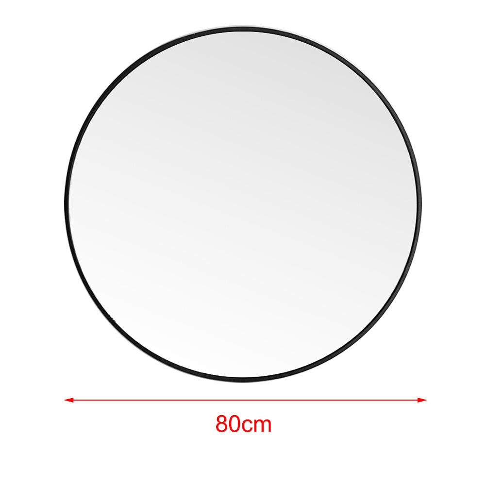 Modern Wall Mounted Slim Frame Round Mirror, Black 80cm