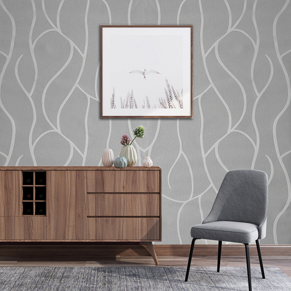 Silver Grey Non Woven Embossed Geometric Wallpaper