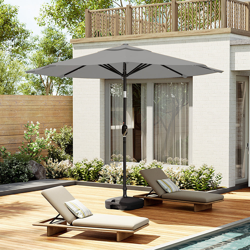 3M Large Garden LED Parasol Outdoor Beach Umbrella with Light Sun Shade Crank Tilt with Square Base, Light Grey