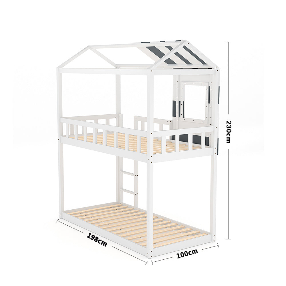 Modern Bunk Bed Slatted Board House Shaped