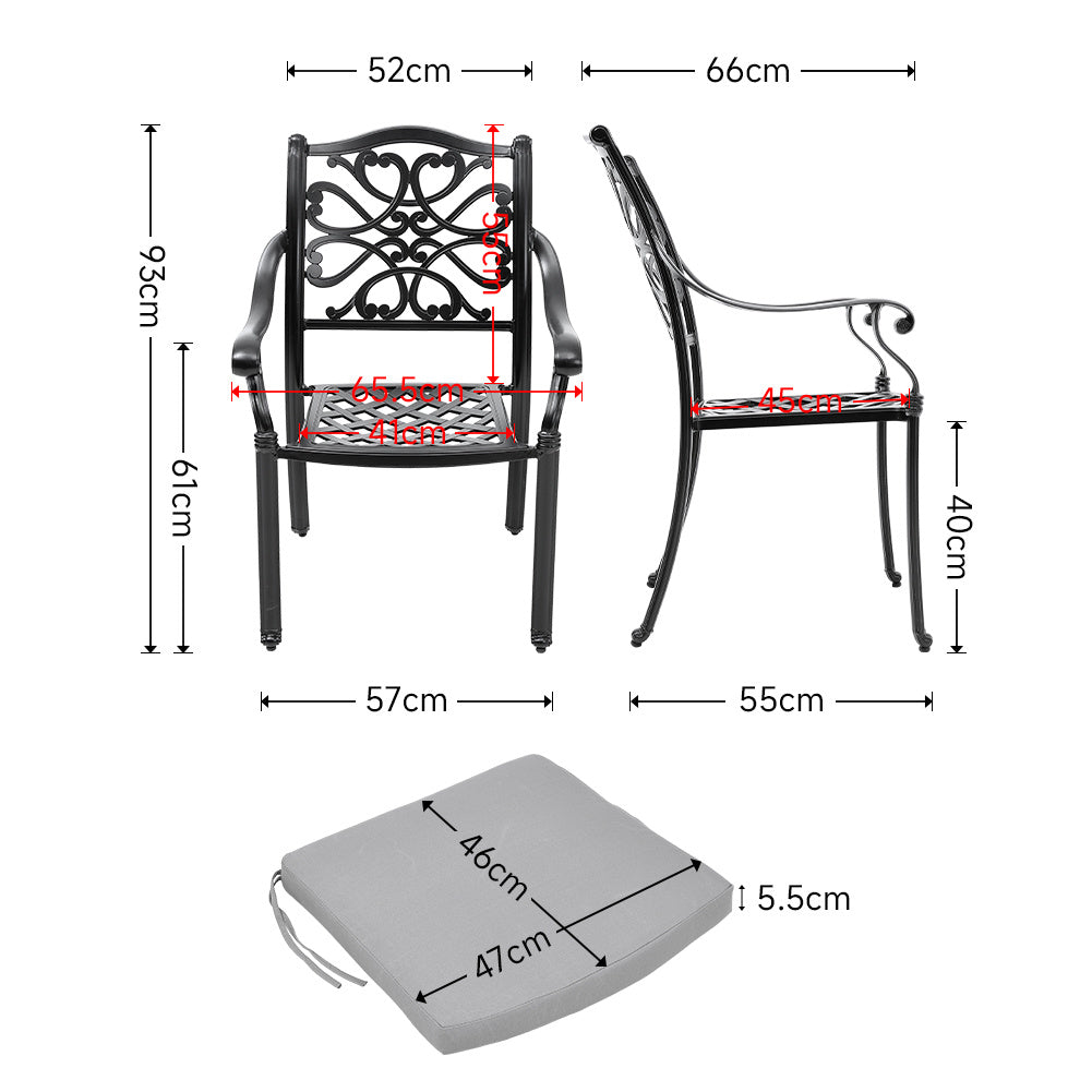 4Pcs Aluminum Outdoor Patio Dining Armchair with Cushion