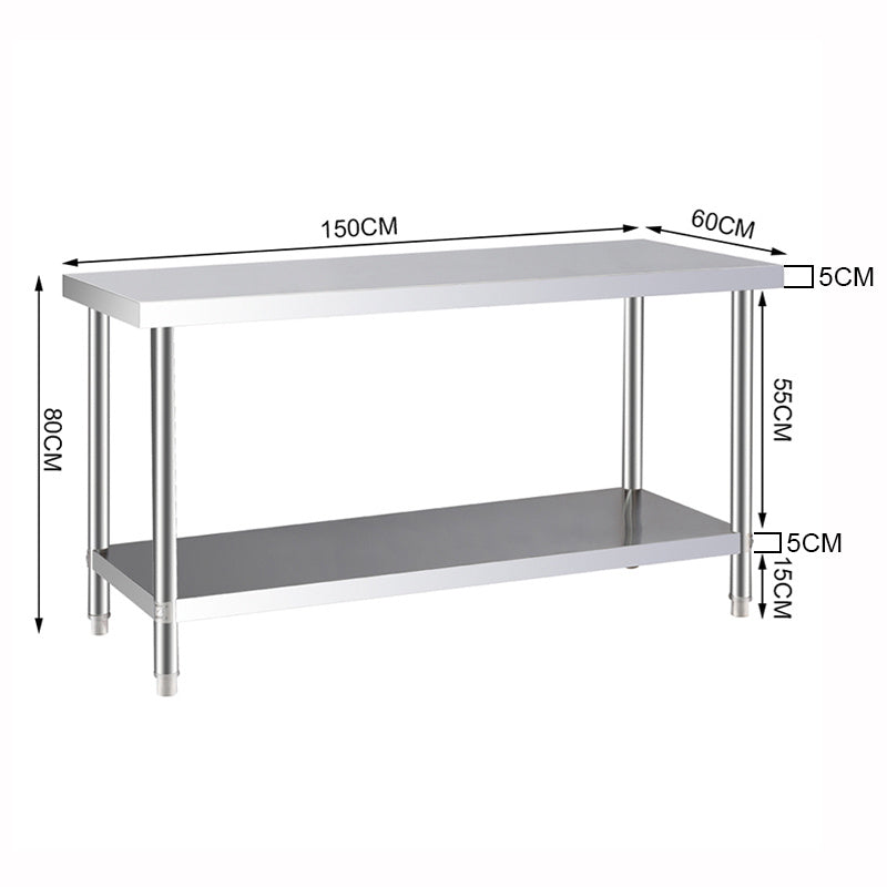 150CM Kitchen Work Table Steel Frame with Lower Shelf