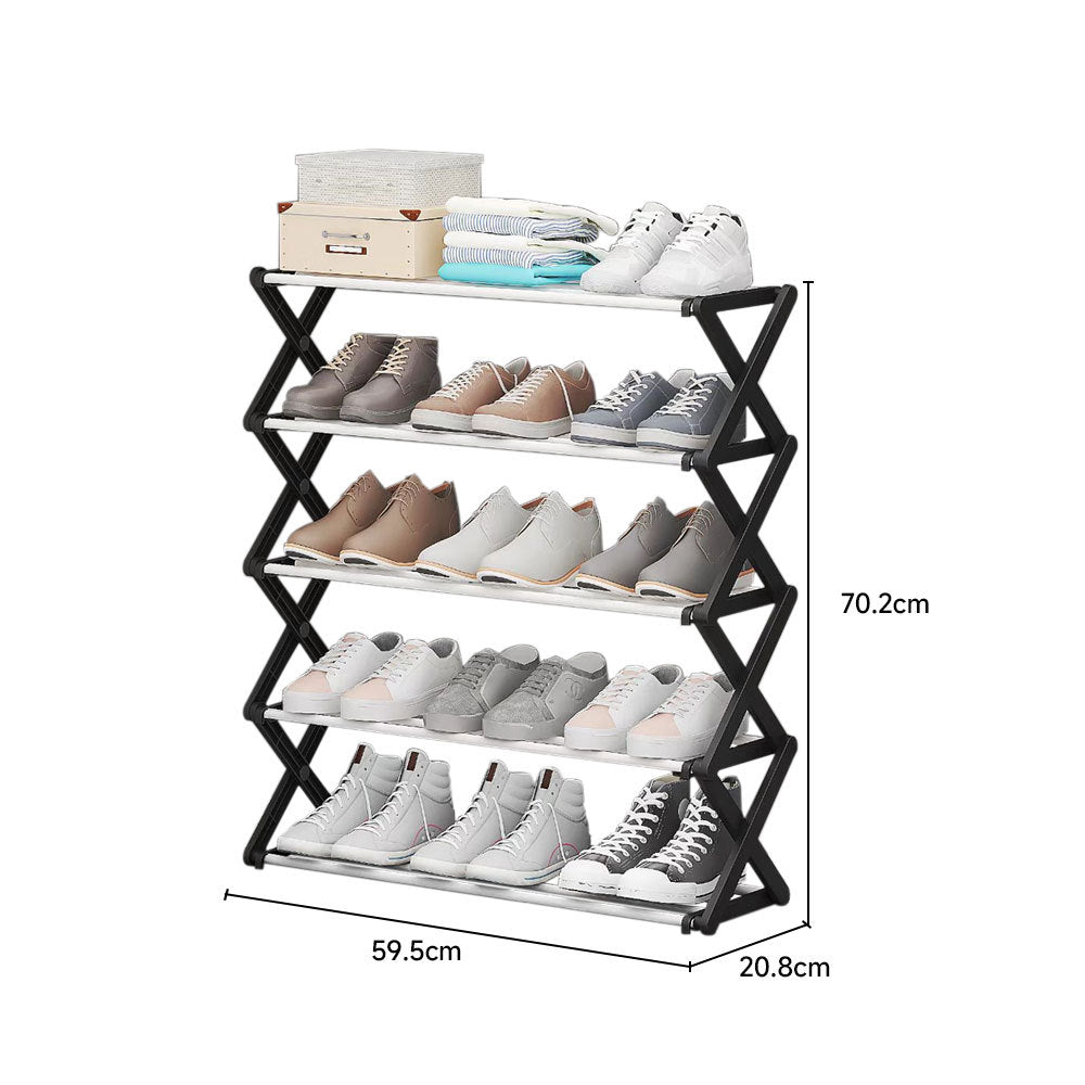 Black Foldable 5 Tier Metal Shoe Rack