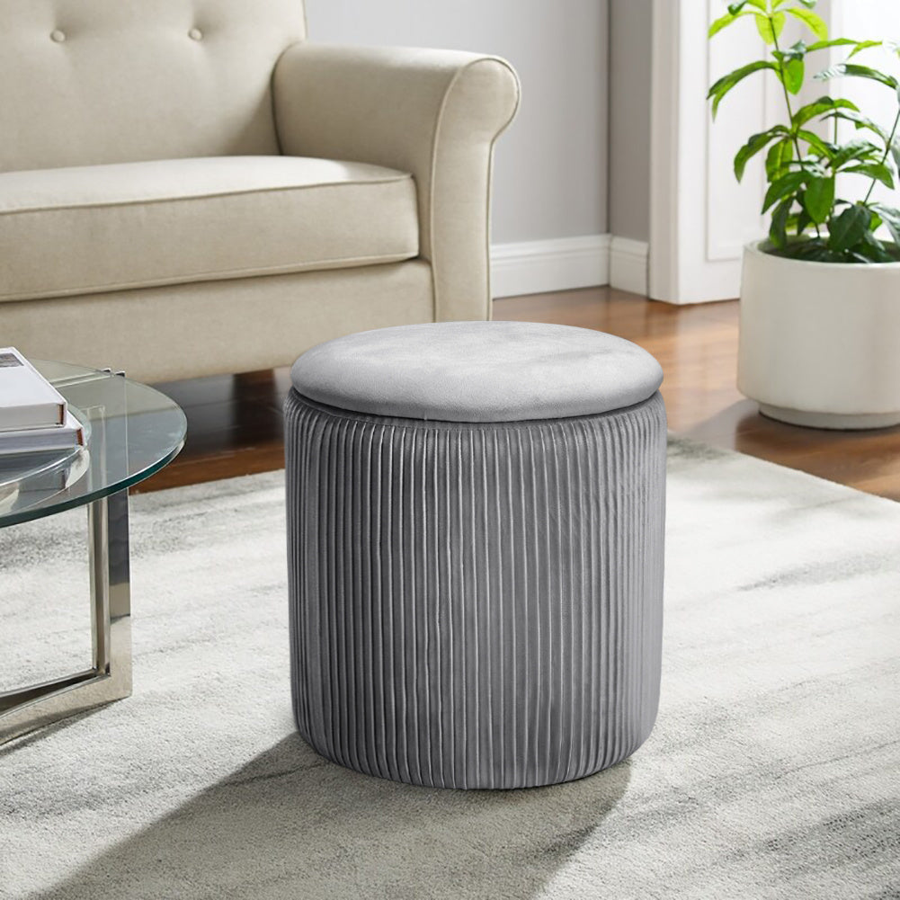 Round Velvet Ottoman Storage Footstool Pleated Velvet Seat