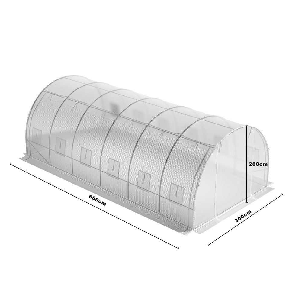 White 6M Outdoor Tunnel Greenhouse with Steel Frame