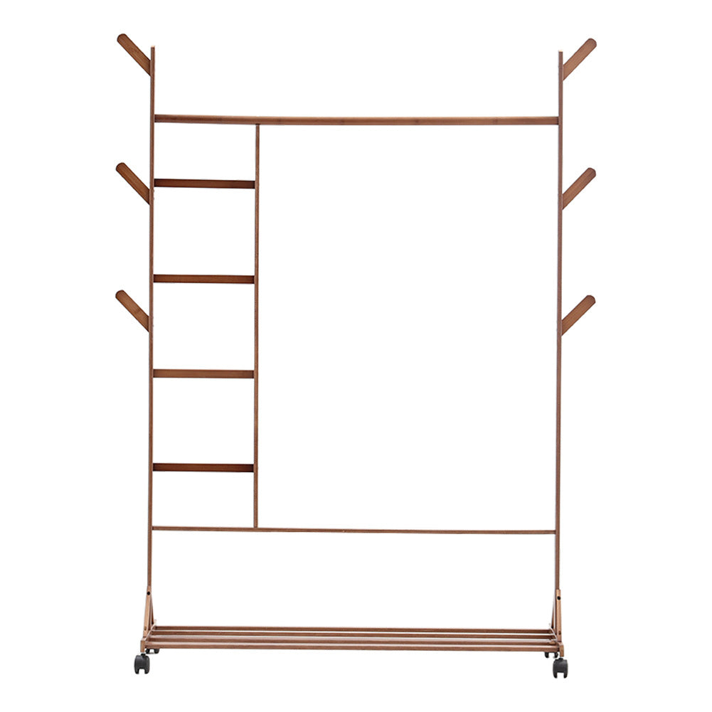 Brown Bamboo Clothes Rack Storage Organizer Shelves