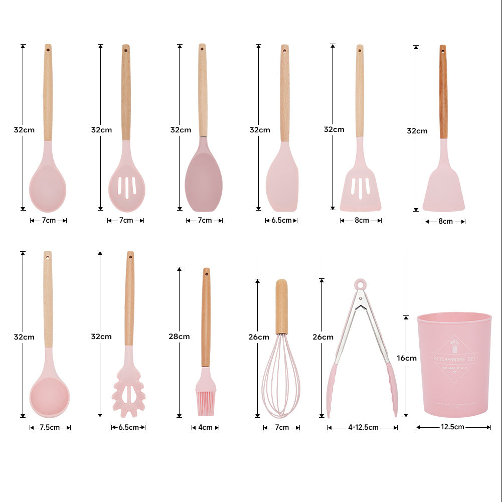 Pink 11 Piece Silicone Kitchen Utensil Set for Nonstick Cookware