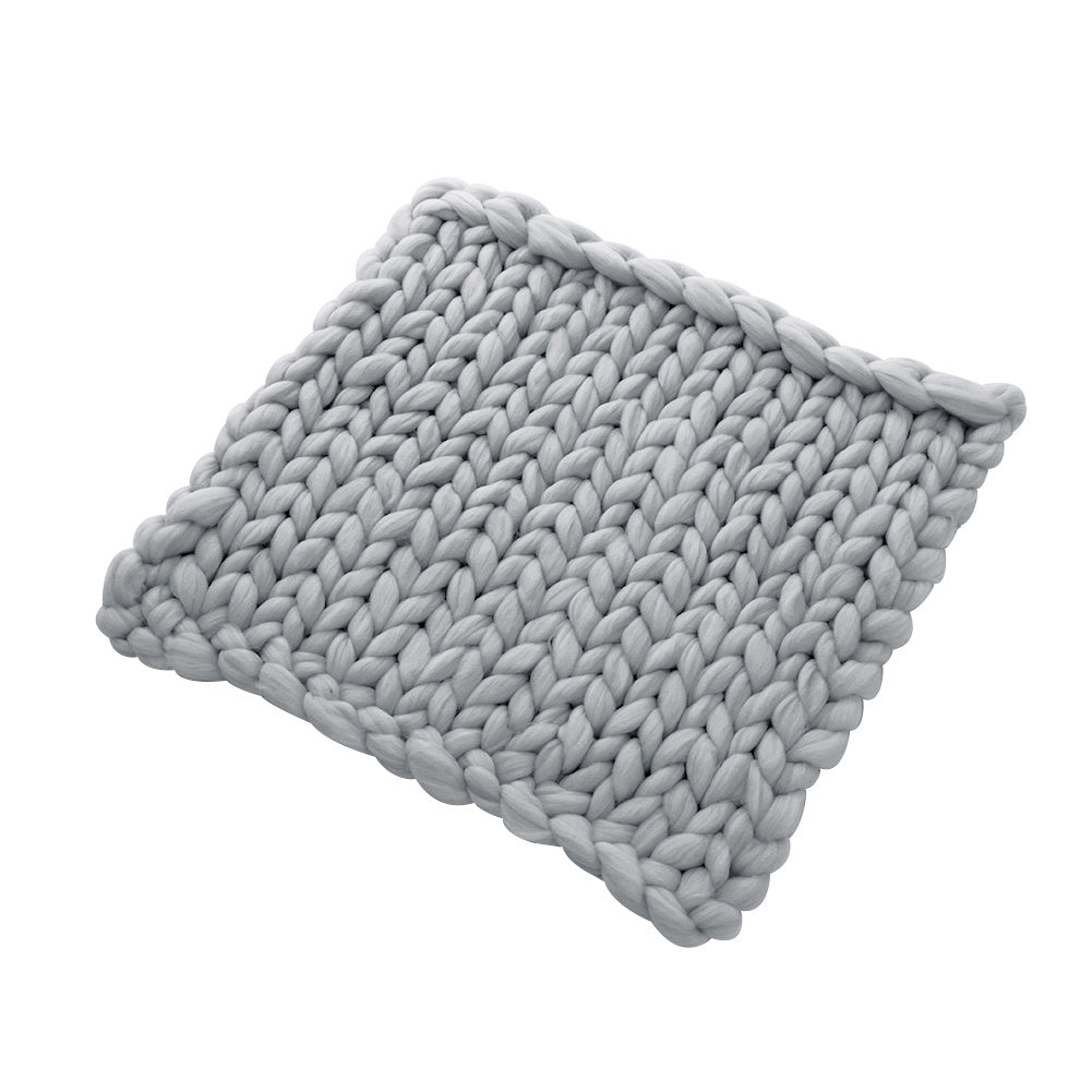 Warm Chunky Wool Yarn Knitted Thick Blanket, Grey 60x60CM
