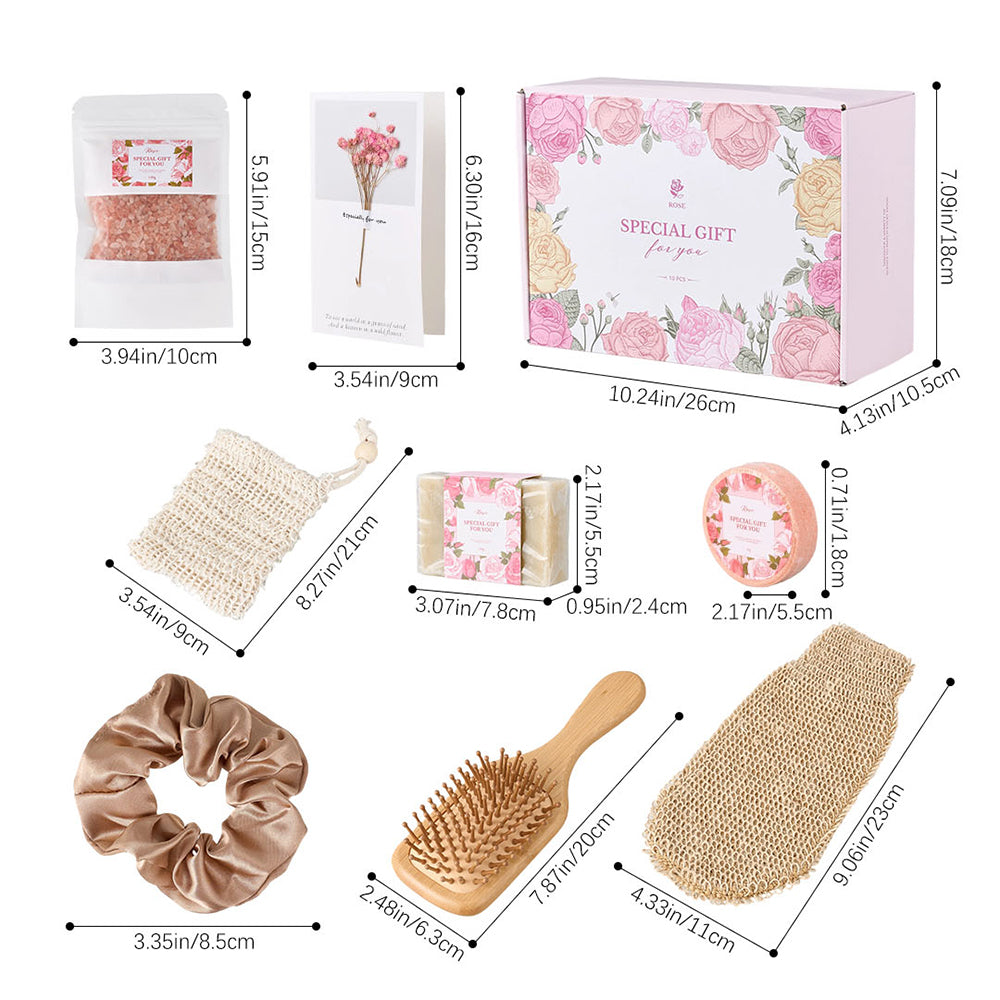 Luxury Spa Bath Gift Set Rose Self Care Box Bamboo Comb Set
