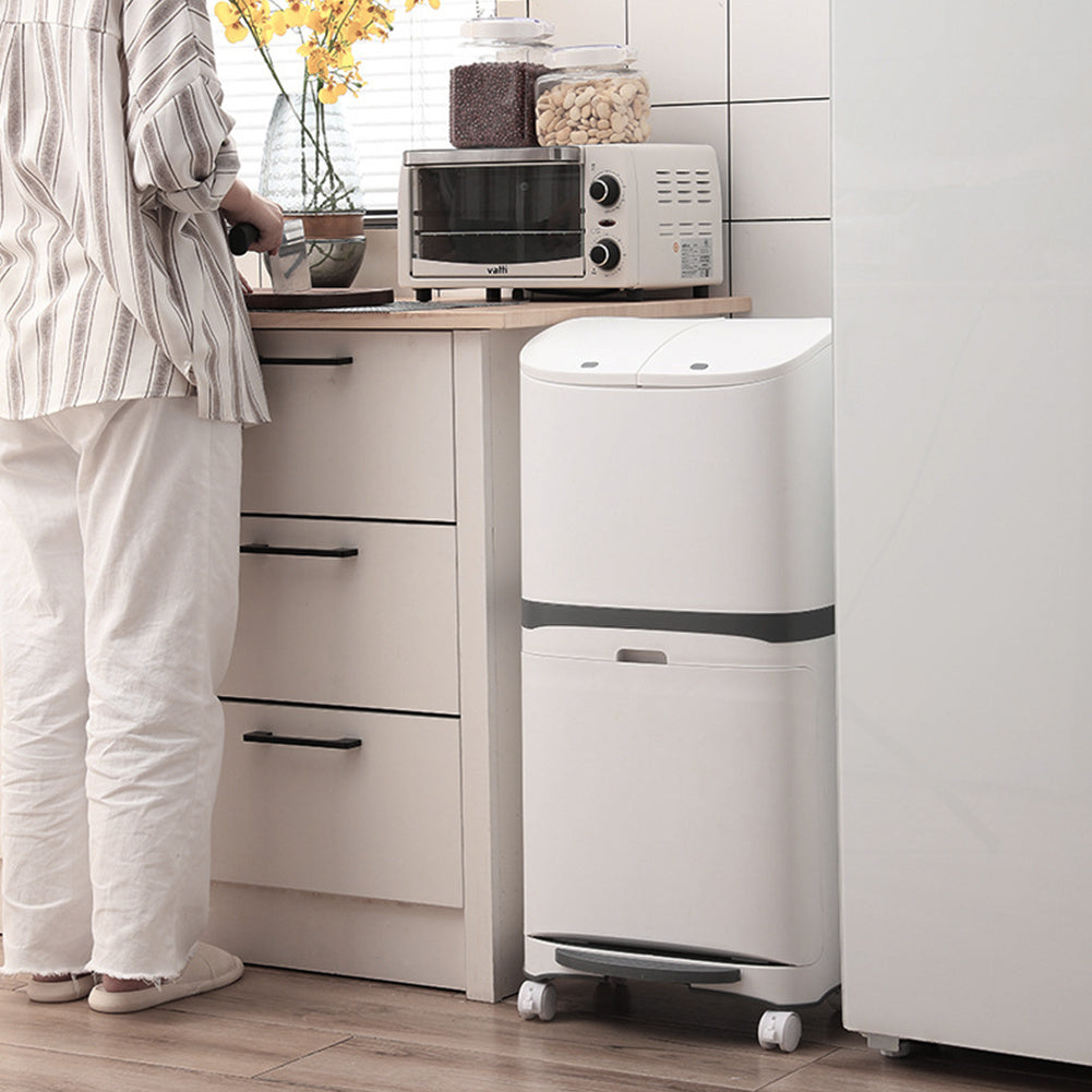 White 48L Step on Rubbish Bin Double Layer with Inner Buckets