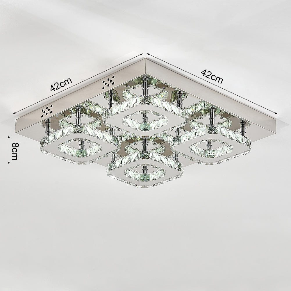 Square Large-size LED Ceiling Light Crystal Pendant Lamp Cool White