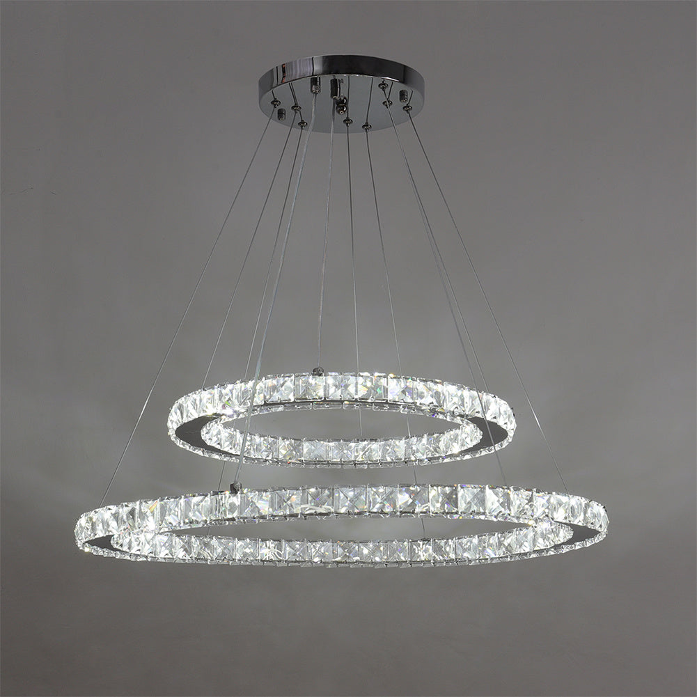 White LED Chandelier Lamp Wire Pendant Crystal Ceiling Lights, 40+60CM