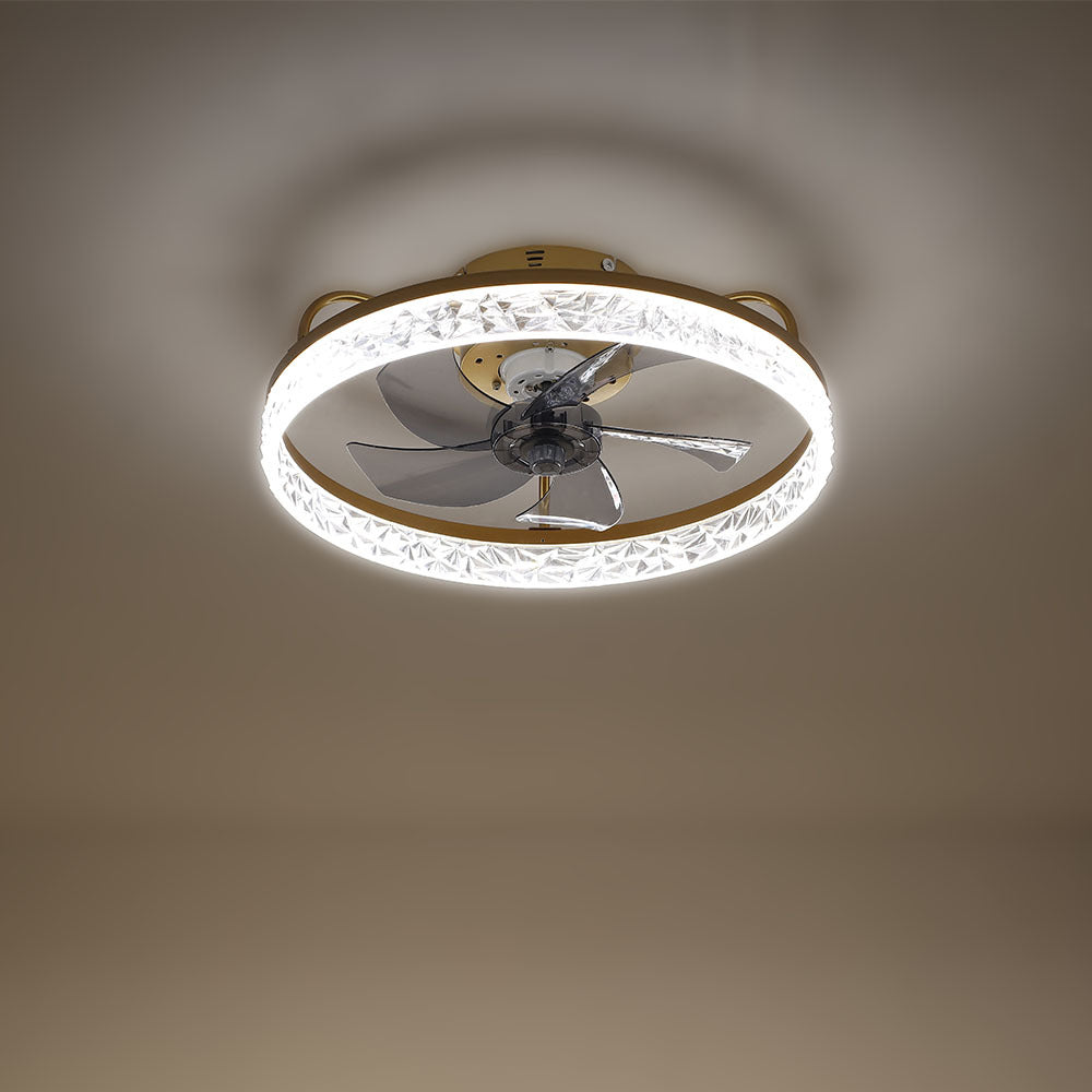 Modern Round Crystal Ceiling Fan with Light 48CM