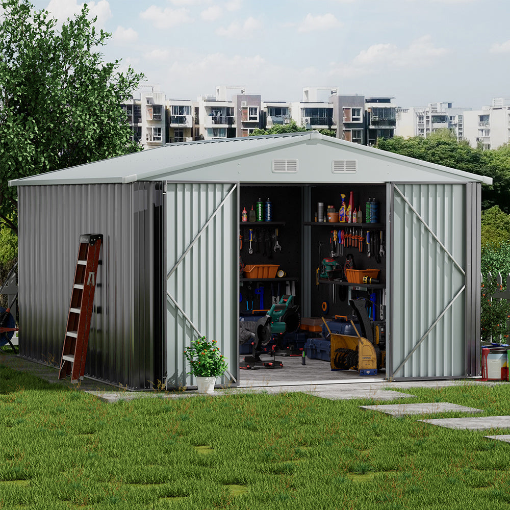 Grey 305cm Outdoor Garden Metal Storage Shed