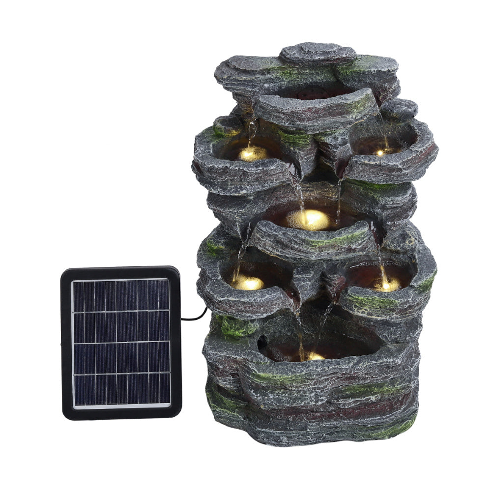 Solar Energy Rock Garden Resin Fountain Waterfall with Lights