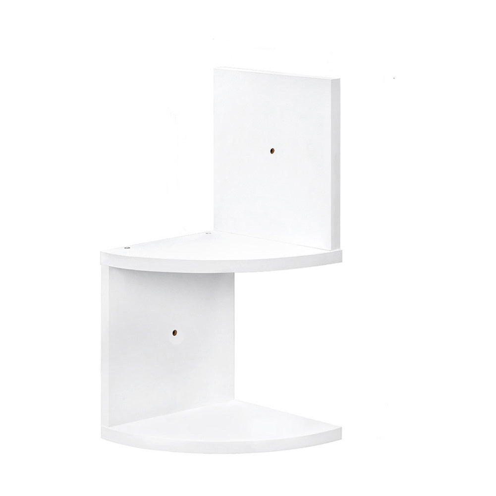 2 Tier Floating Wall Corner Shelves Display Storage Rack, White
