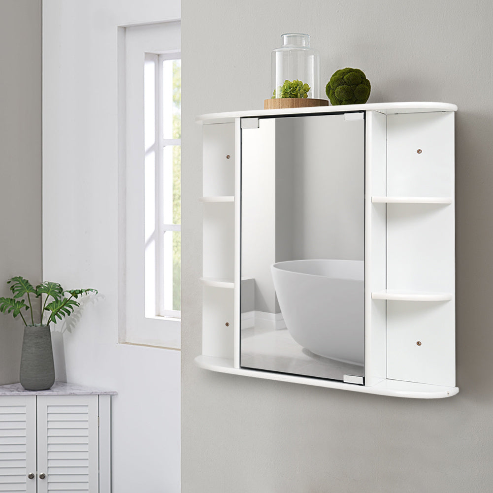Bathroom Wall Mount Cabinet Single Door with Mirror and Shelves Organizer