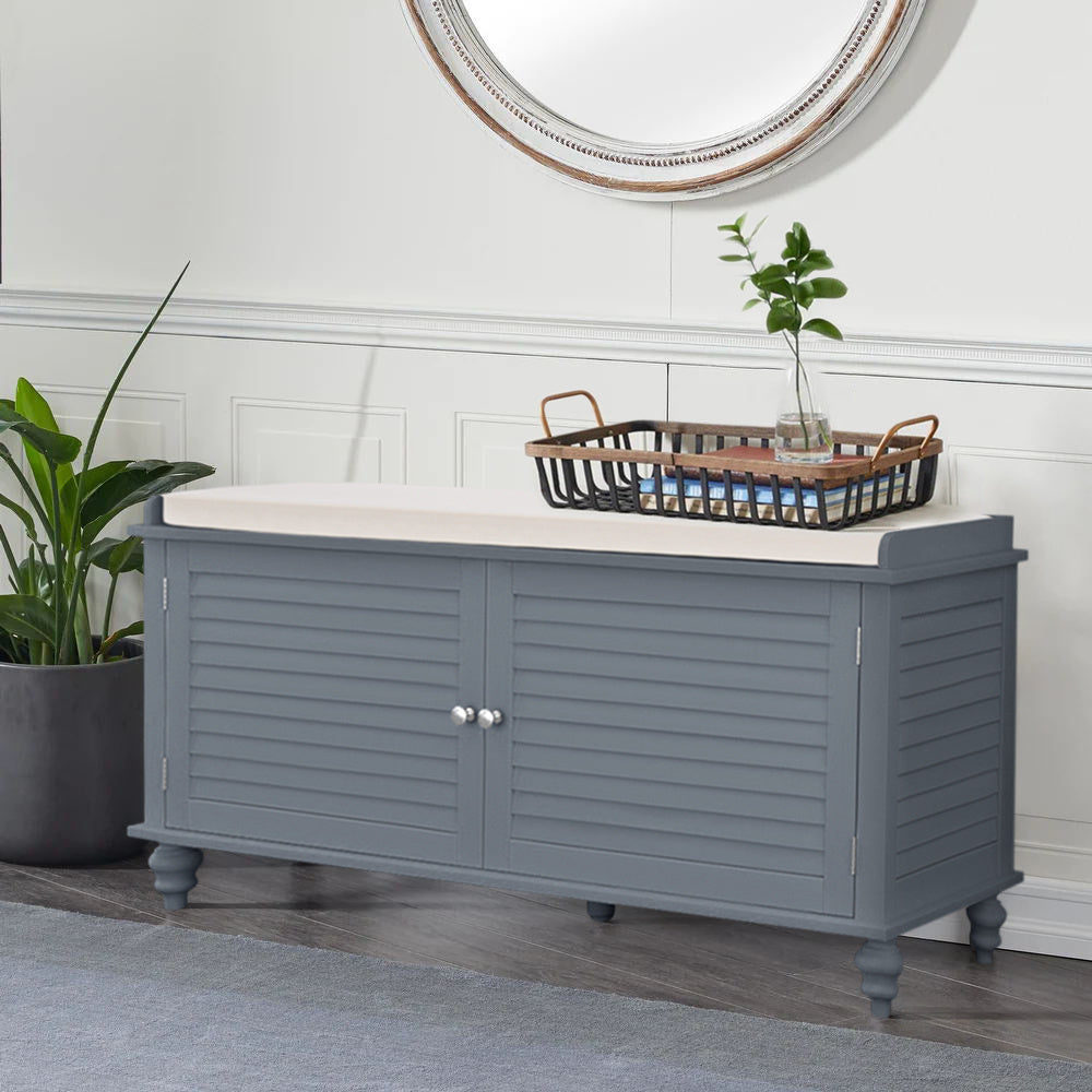 Grey Shutter Door Shoe Cabinet Storage Bench