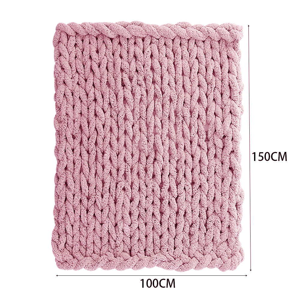 100x150CM Hand Woven Chenille Blanket for Couch and Bed,Pink