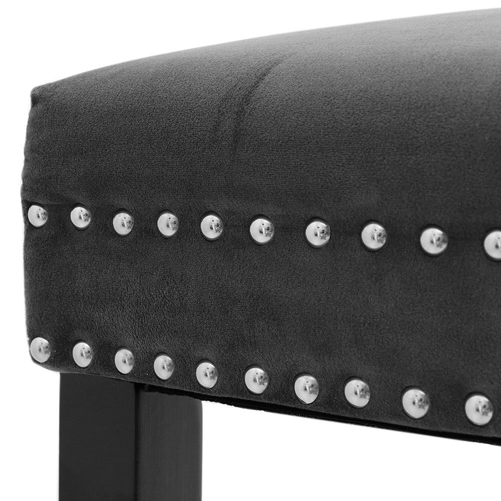 Vintage Velvet Buttoned Studded Dining Chair, Dark Grey