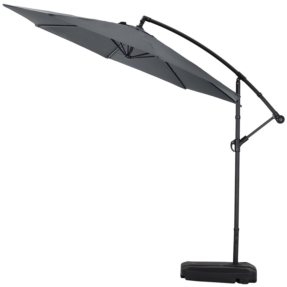 3M Garden Hanging Parasol Cantilever Sun Shade Patio Banana Umbrella, Dark Grey