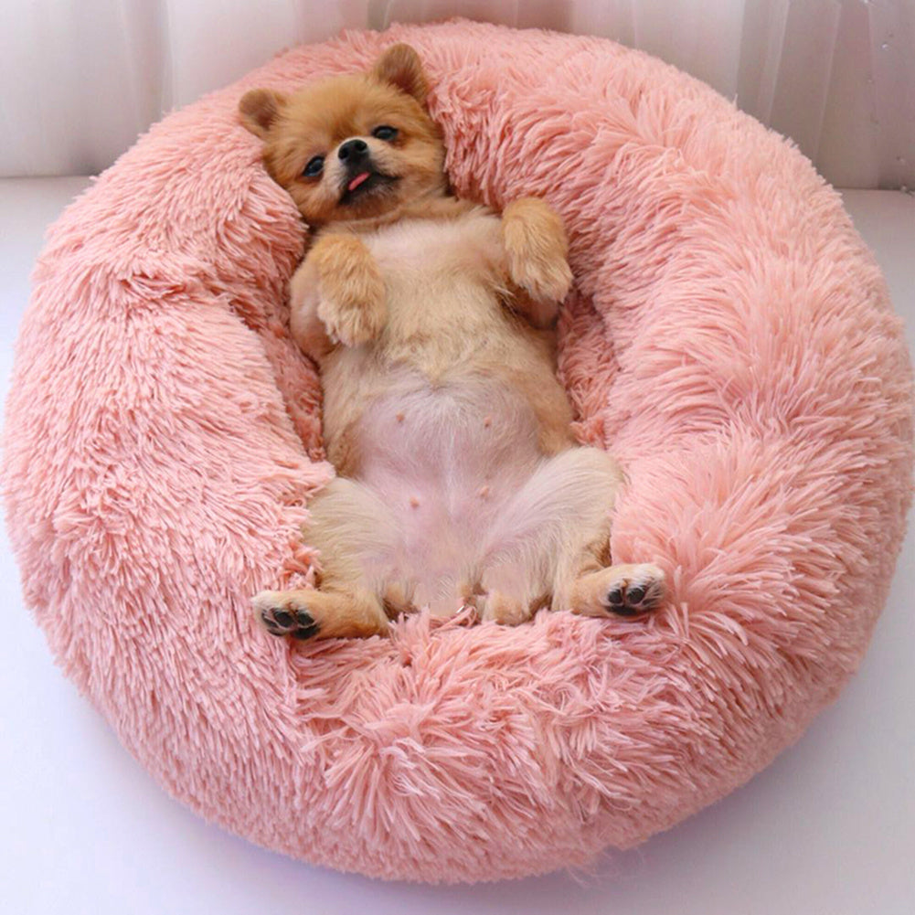 Pink 70cm Round Donut Plush Dog Cuddler Bed