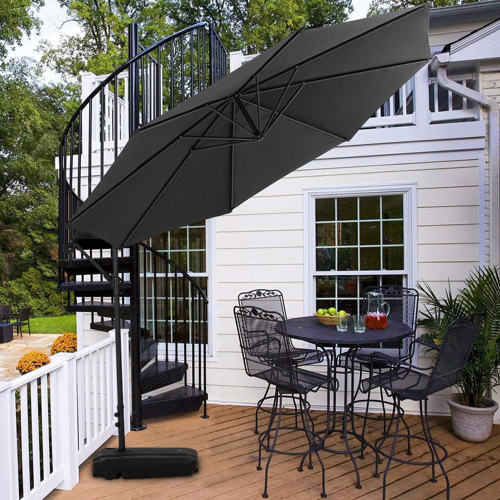 Garden 3M Black Banana Parasol Cantilever Hanging Sun Shade Umbrella Shelter with Rectangle Base