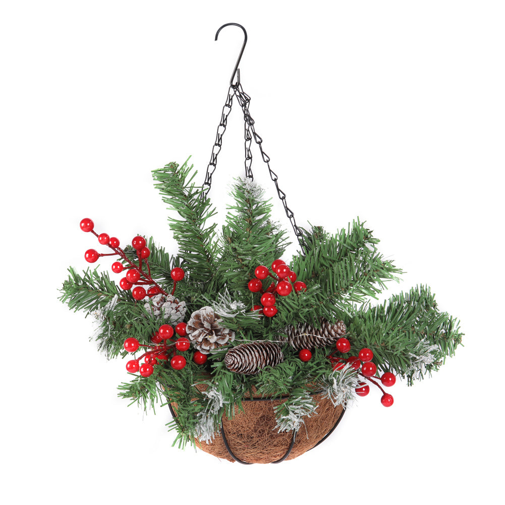 Artificial Christmas Hanging Basket with Frosted Pine Cone