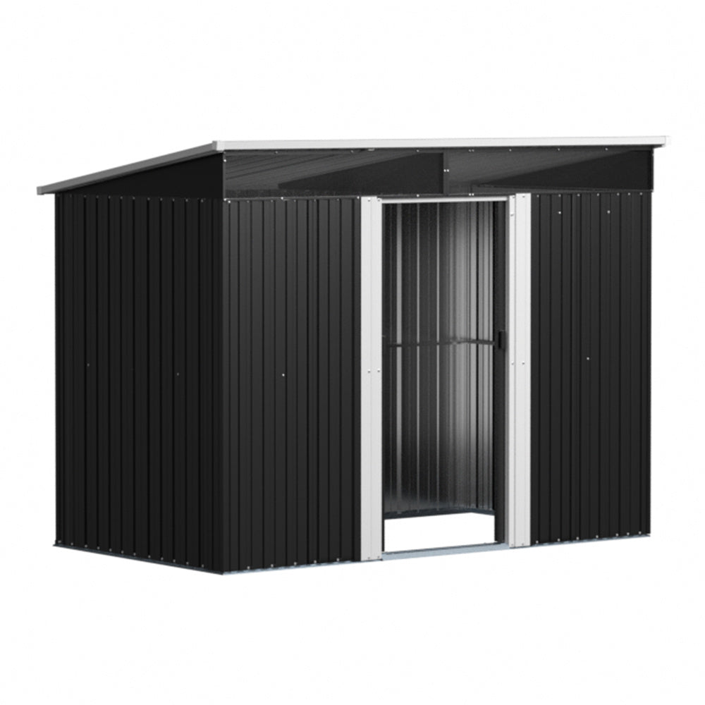 Black Garden Metal Storage Shed with Lockable Sliding Doors