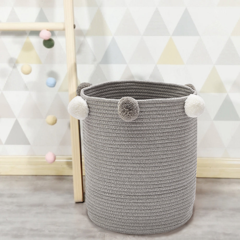 Laundry Basket Washing Clothes Storage Bag with Edge Hairball Decoration, Grey
