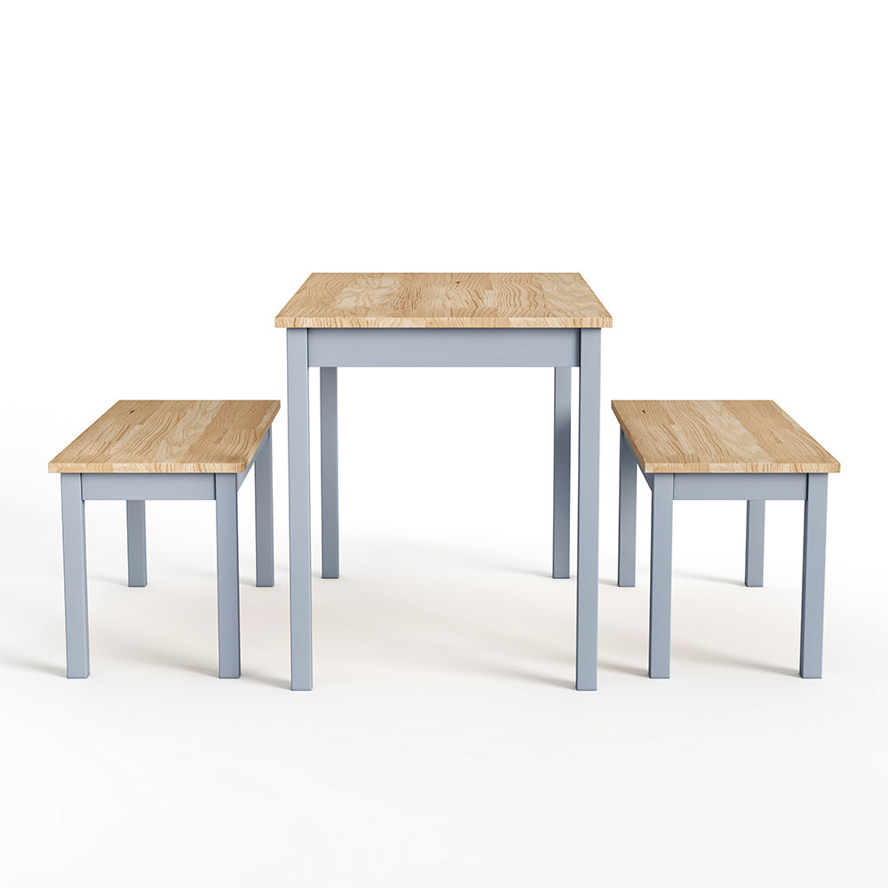Grey Set of 3 Modern Wood Dining Table and Benches